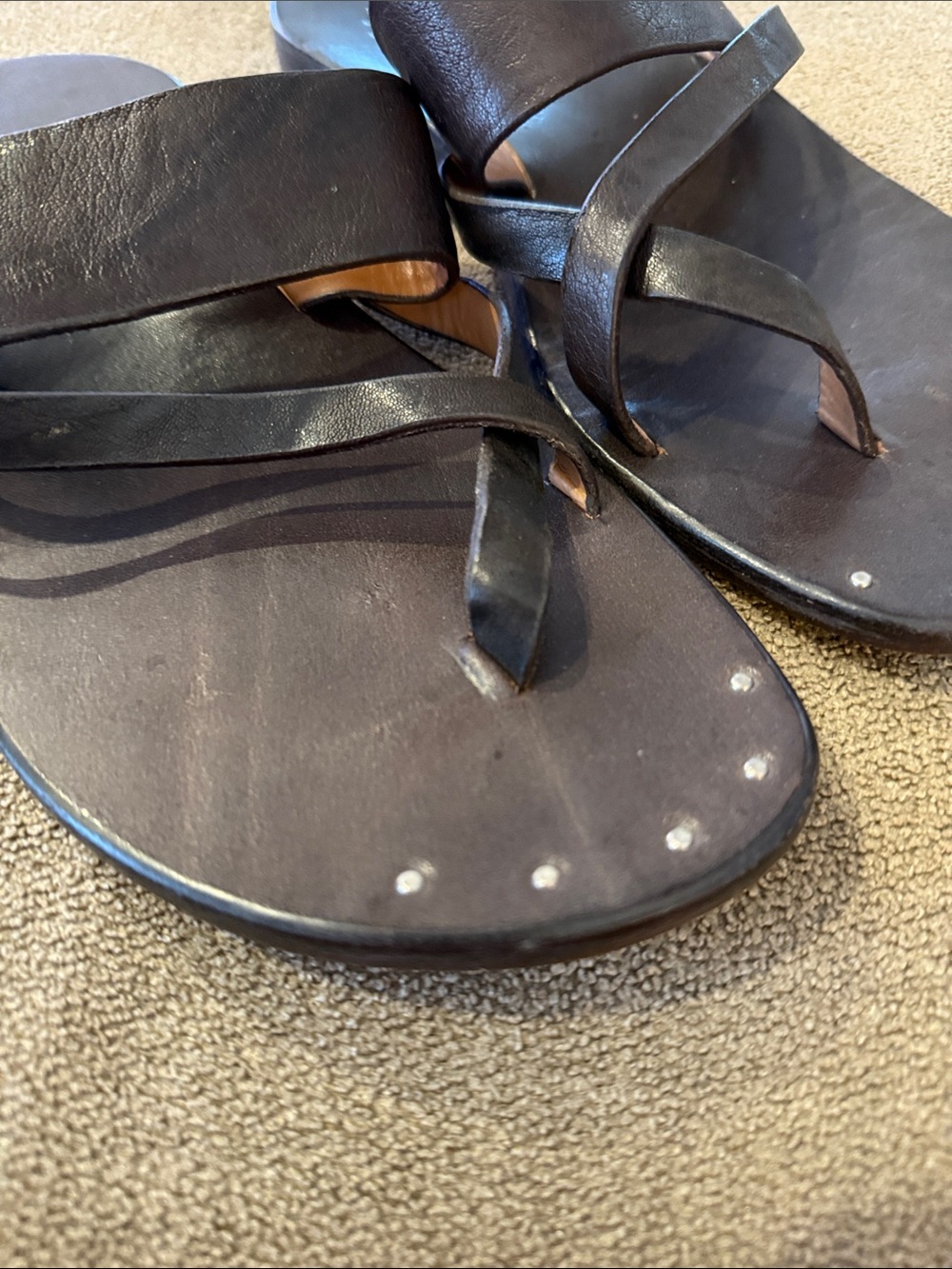 Calleen Cordero Leather Flip Flops Womens 10 Brown Thong Sandals (TD) - Picture 2 of 6